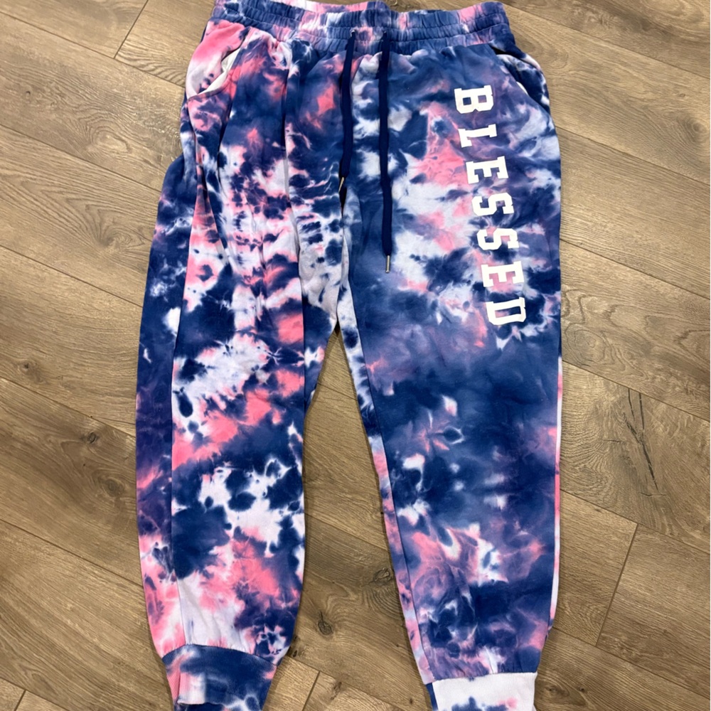 Womens Tie-Dye Joggers - Pink and Blue